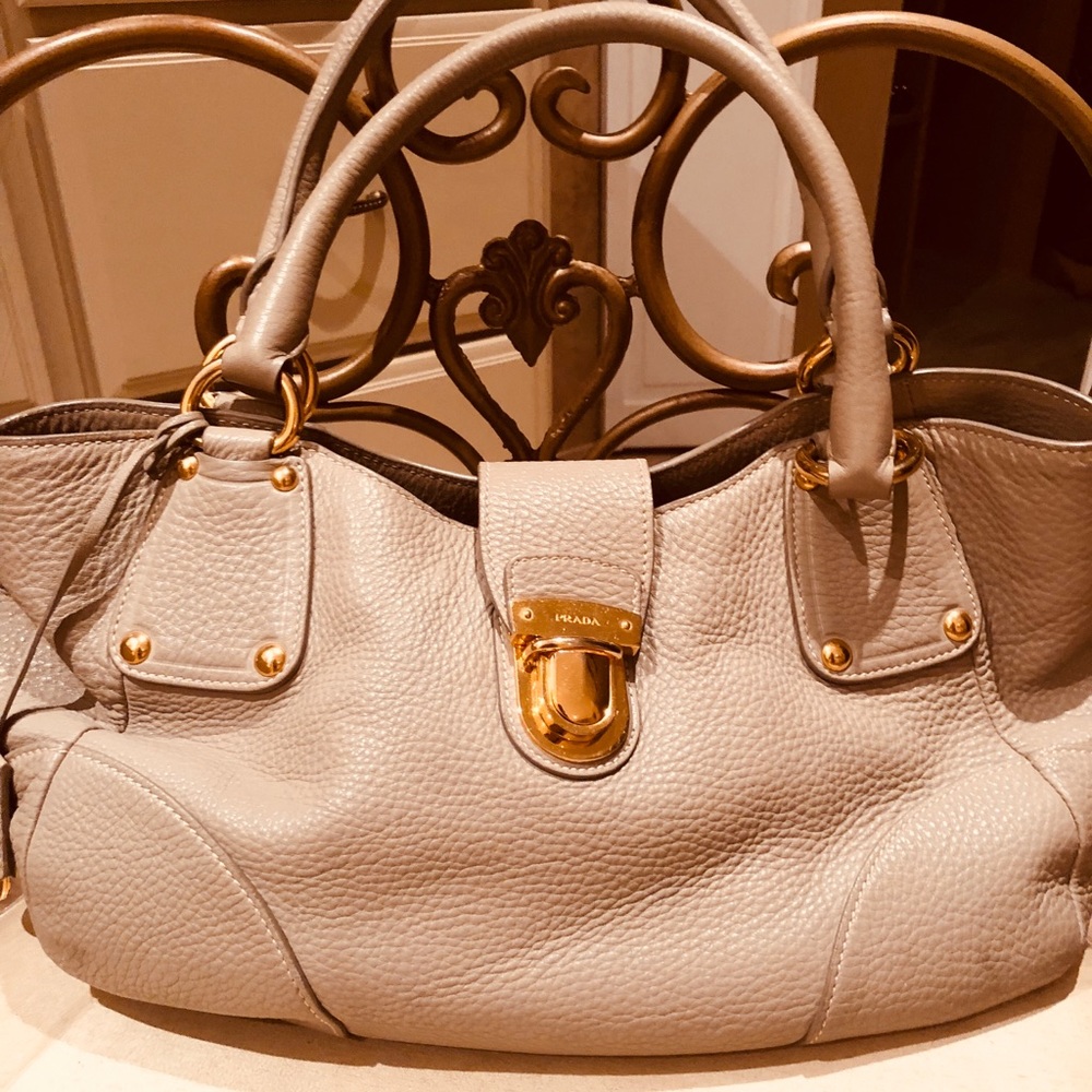 Prada light grey leather bag!!